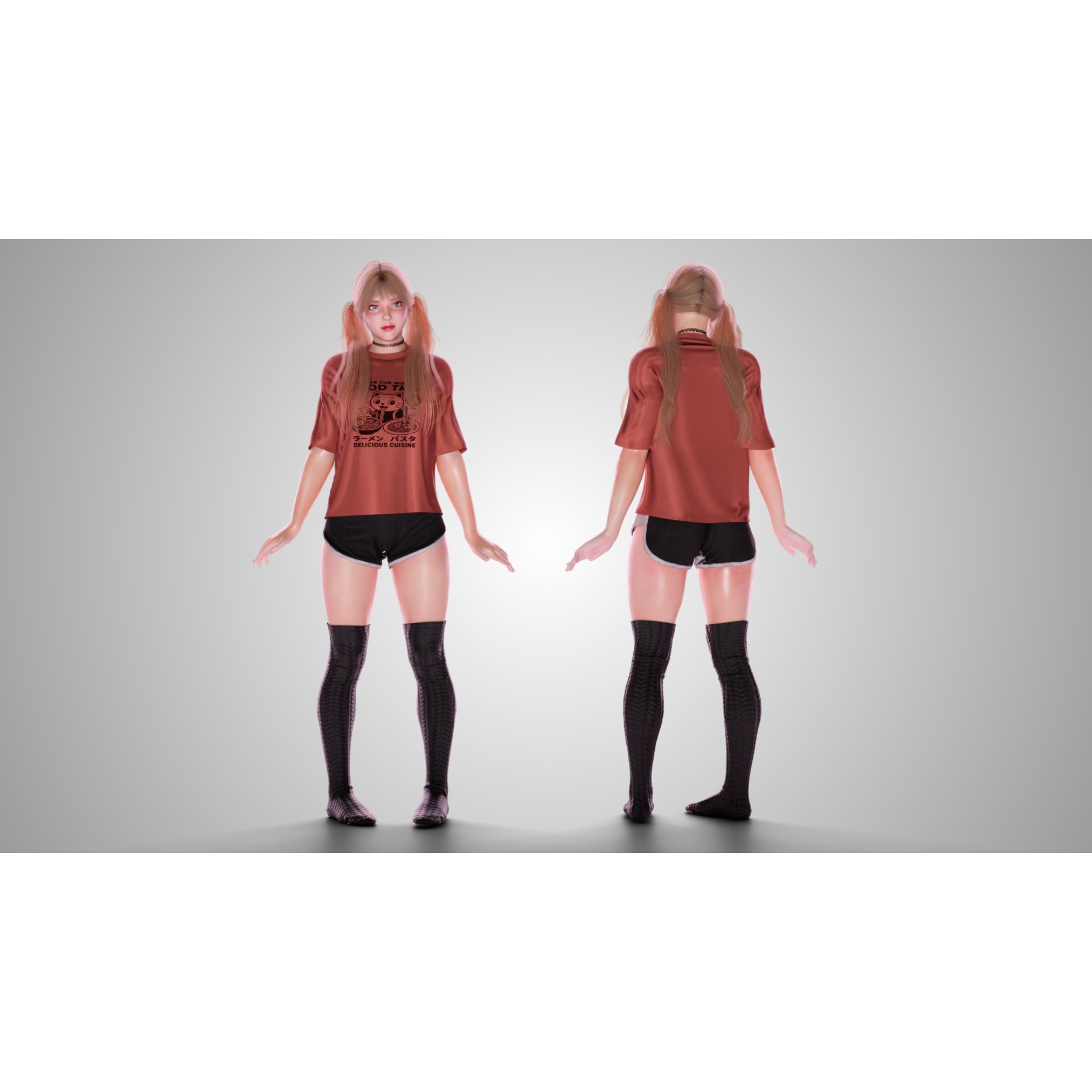 Gamer Girl - Low-Poly Game-Ready 3D Model - View 4