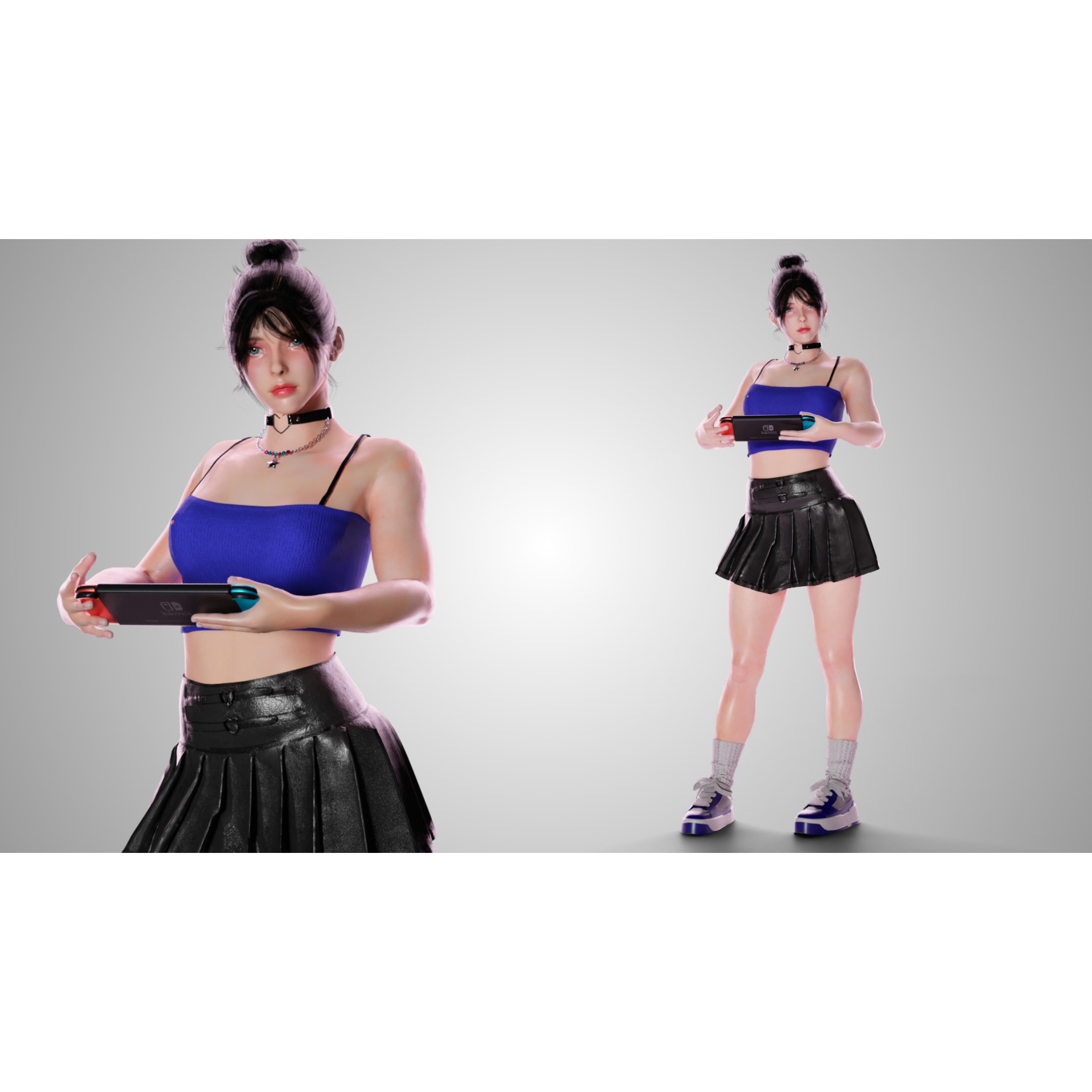Gamer Girl - Low-Poly Game-Ready 3D Model - View 7