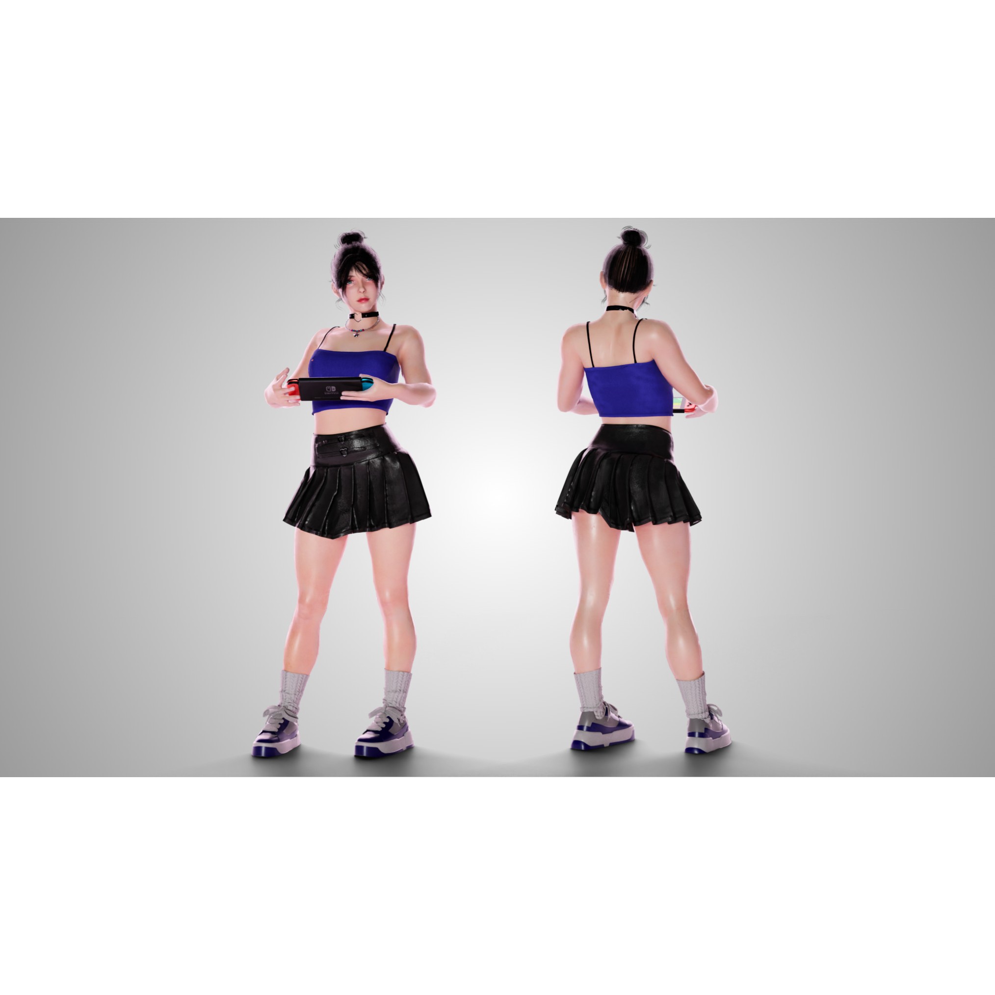 Gamer Girl - Low-Poly Game-Ready 3D Model - View 8