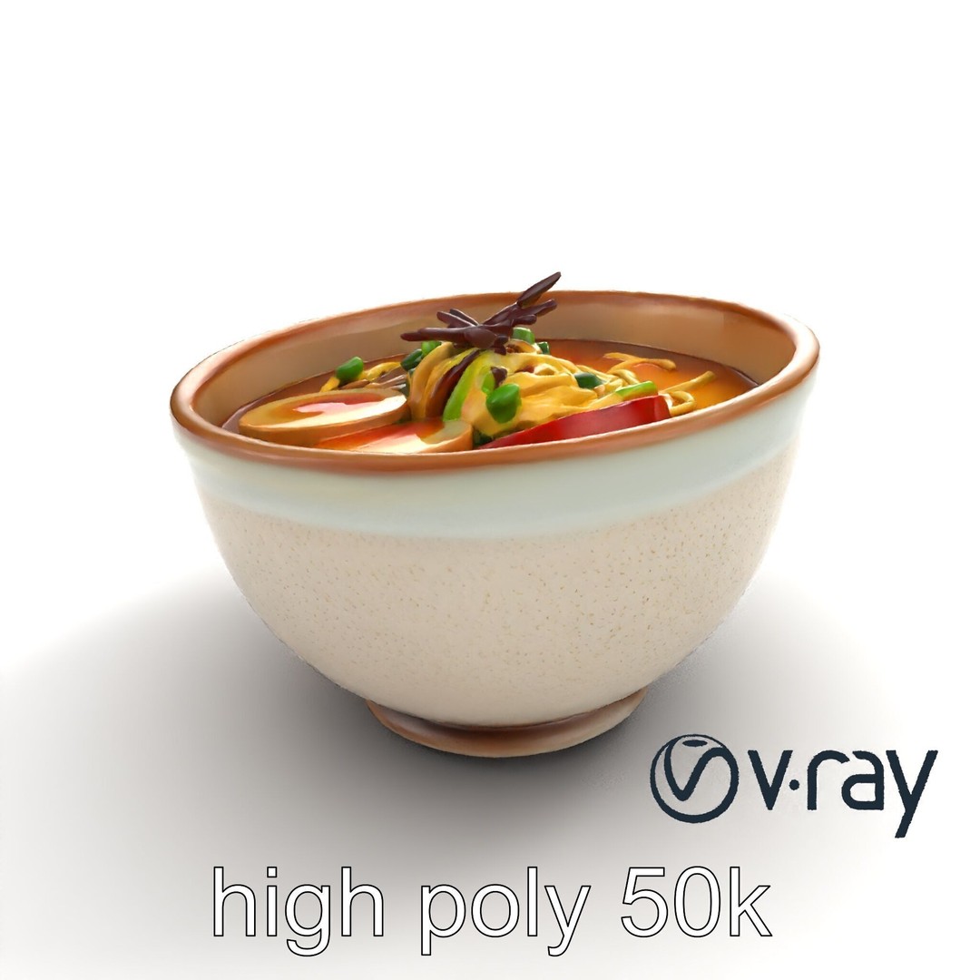Traditional Ramen Bowl 3D Model – Low Poly Culinary Asset, FBX - View 24