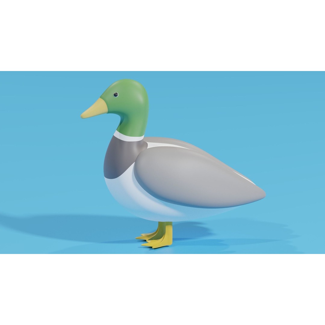 Cartoon Duck 3D Model – Low Poly Cute Character for Games, FBX, Blender - View 3