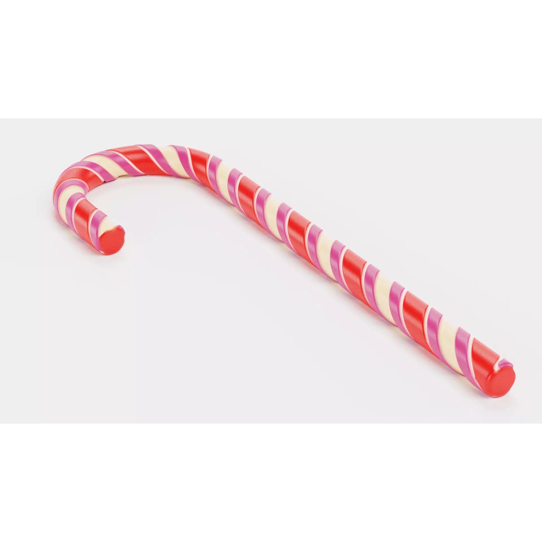 Candy Cane 3D Model – Realistic Low-Poly Holiday Prop, Blender - View 3