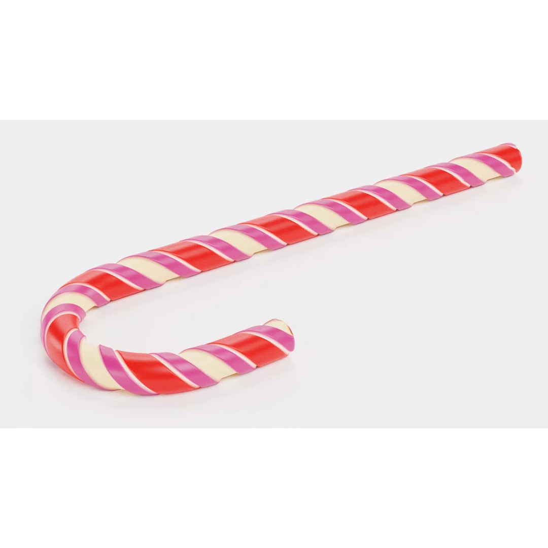 Candy Cane 3D Model – Realistic Low-Poly Holiday Prop, Blender - View 5