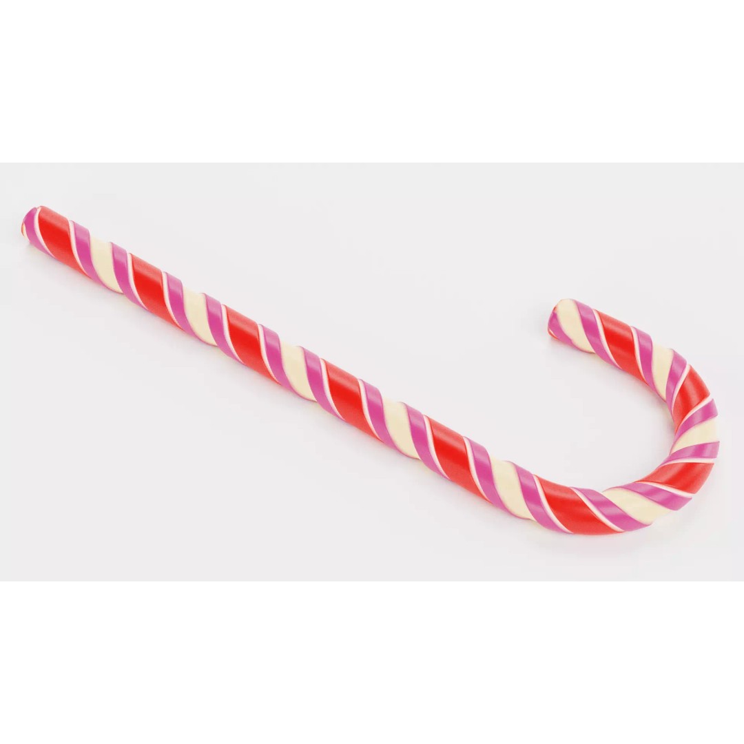 Candy Cane 3D Model – Realistic Low-Poly Holiday Prop, Blender - View 6
