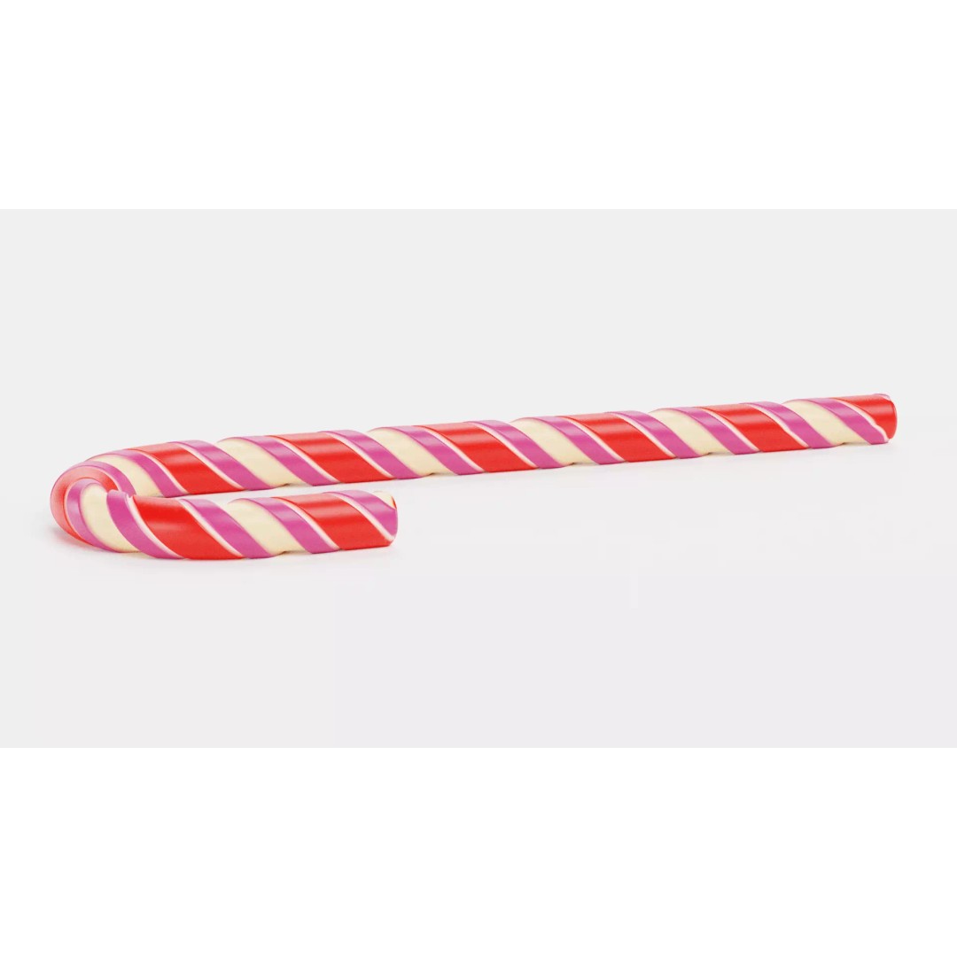 Candy Cane 3D Model – Realistic Low-Poly Holiday Prop, Blender - View 8