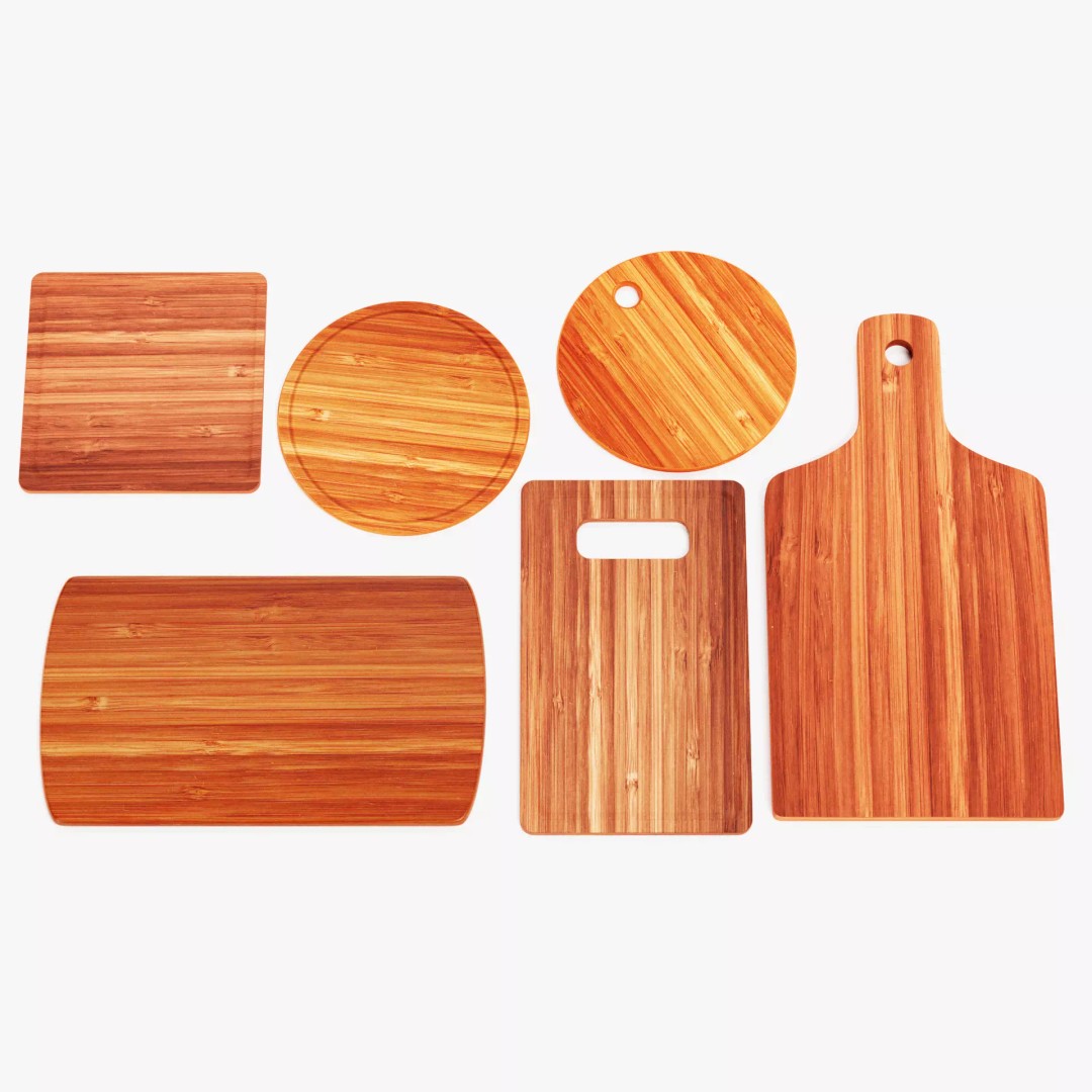 Bamboo Cooking Boards 3D Model – Low Poly Kitchenware Set, FBX