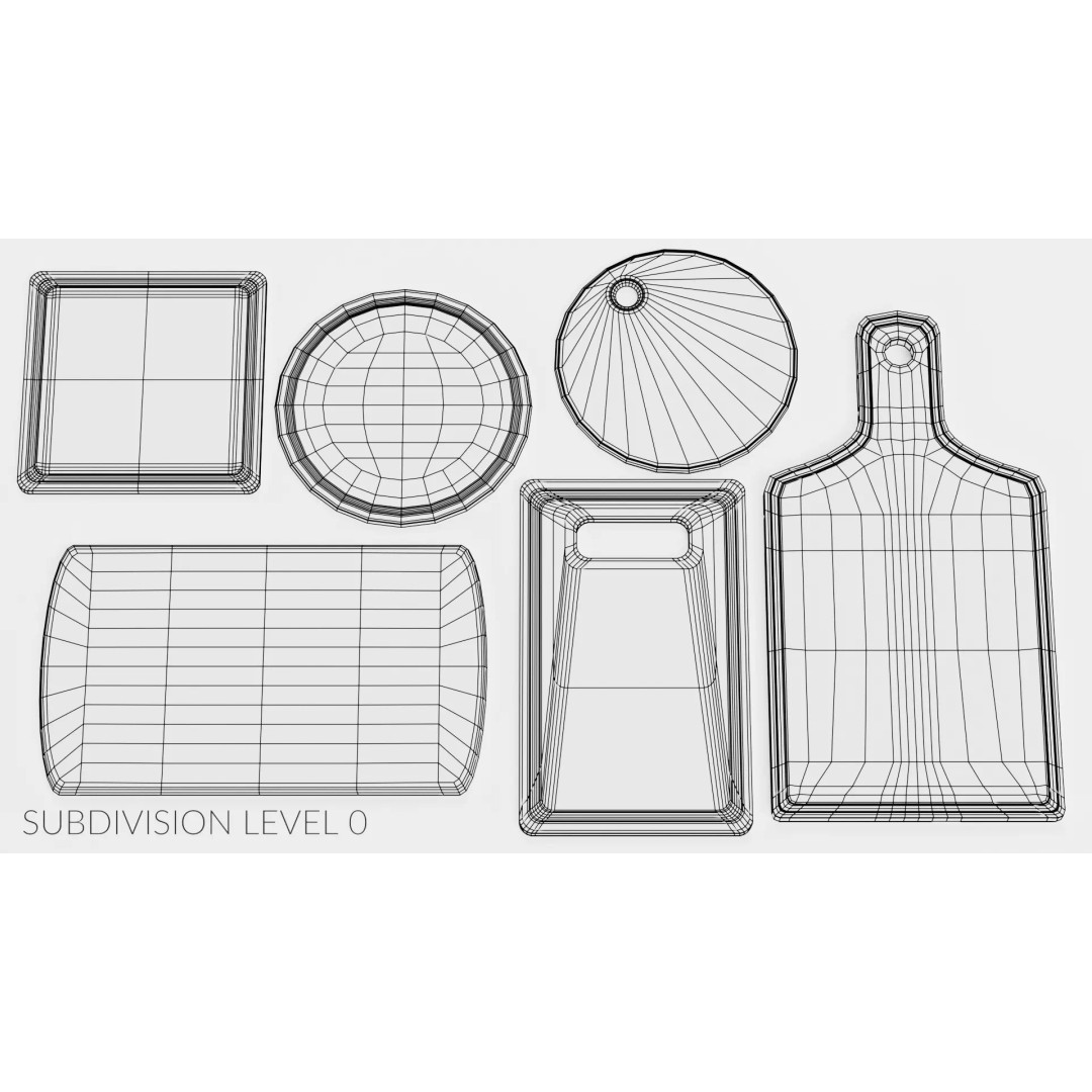 Bamboo Cooking Boards 3D Model – Low Poly Kitchenware Set, FBX - View 14