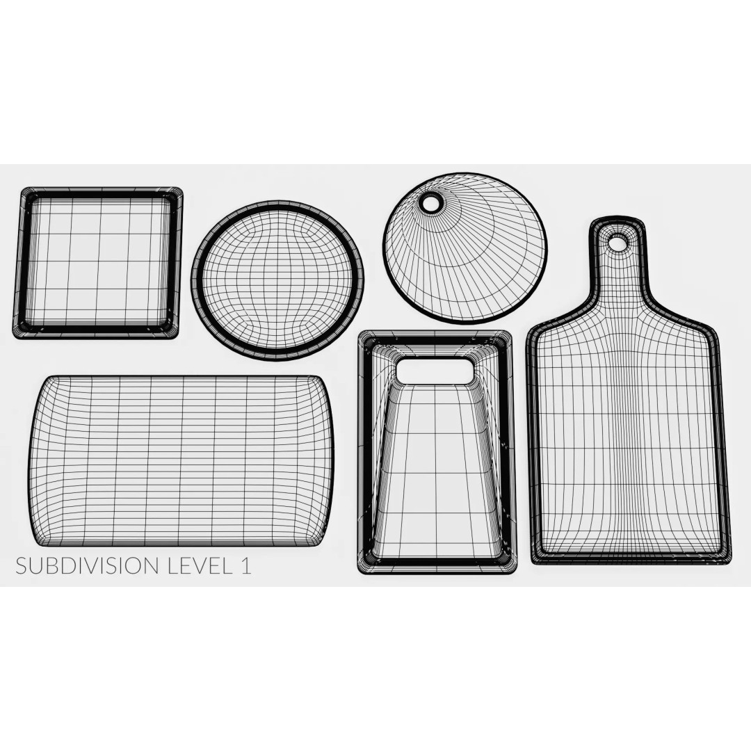 Bamboo Cooking Boards 3D Model – Low Poly Kitchenware Set, FBX - View 15