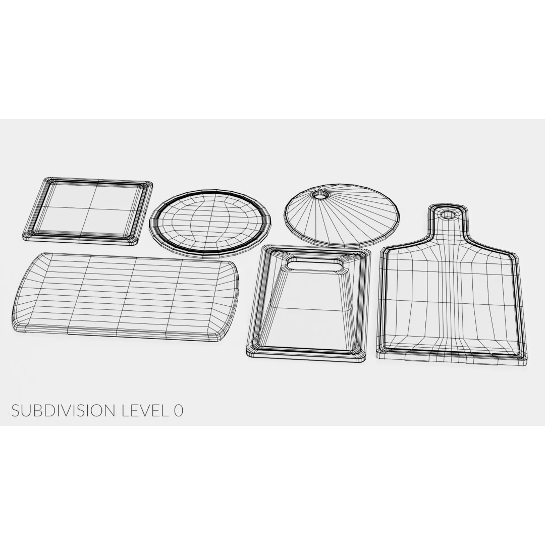 Bamboo Cooking Boards 3D Model – Low Poly Kitchenware Set, FBX - View 16