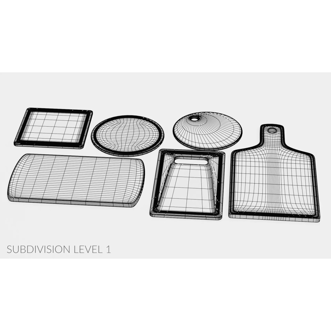 Bamboo Cooking Boards 3D Model – Low Poly Kitchenware Set, FBX - View 17