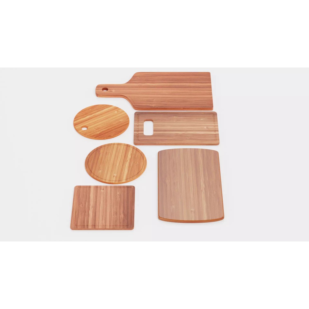 Bamboo Cooking Boards 3D Model – Low Poly Kitchenware Set, FBX - View 2