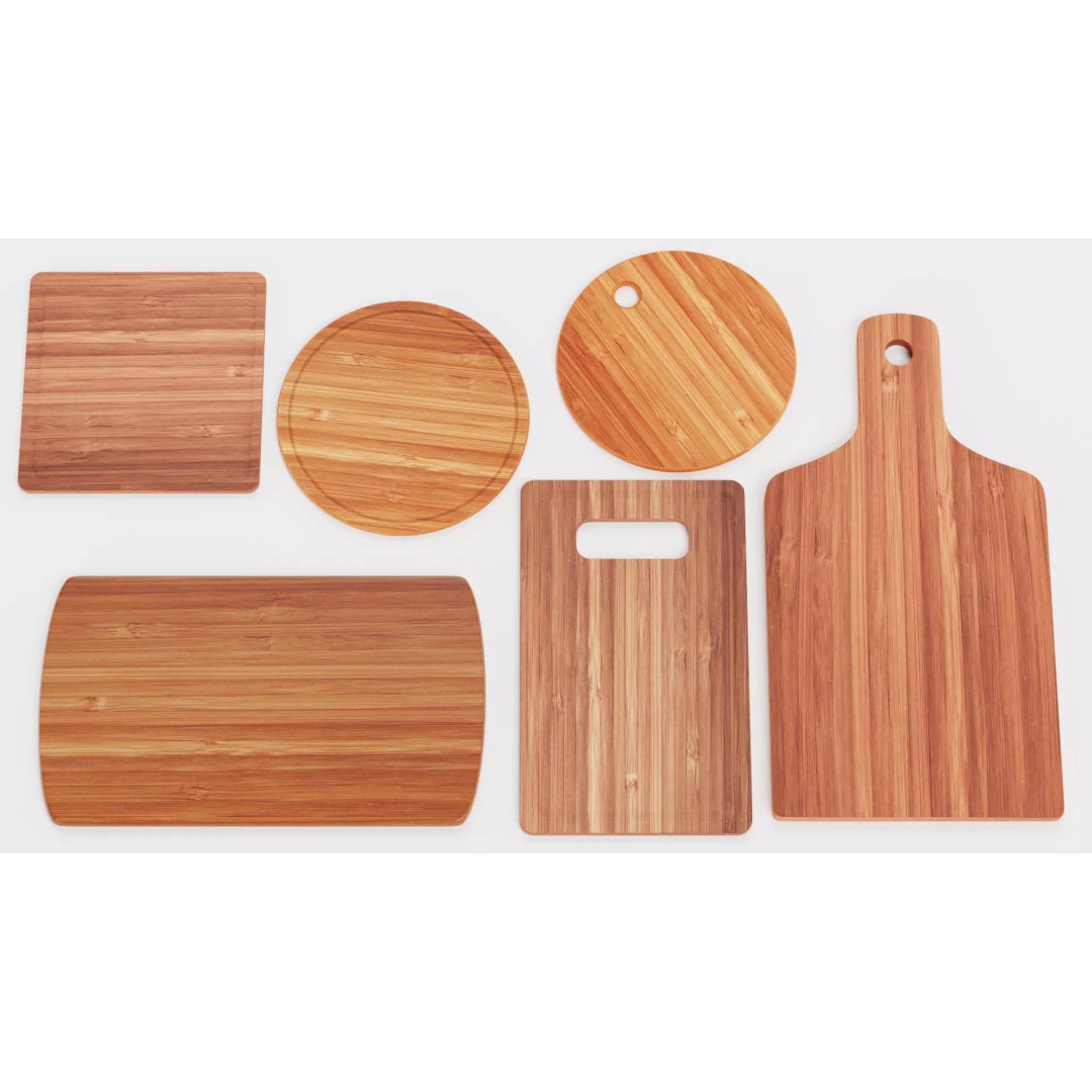 Bamboo Cooking Boards 3D Model – Low Poly Kitchenware Set, FBX - View 3