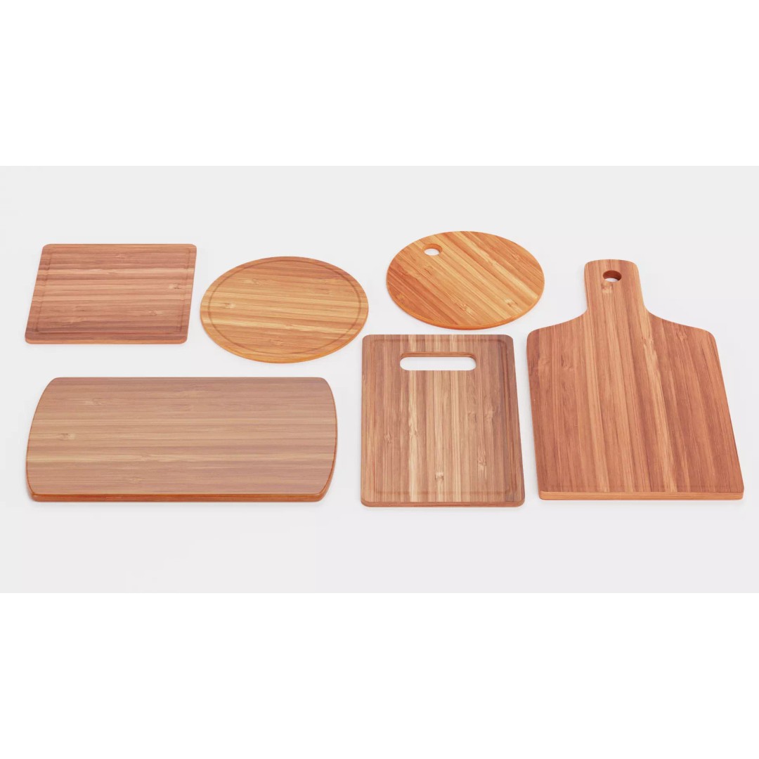 Bamboo Cooking Boards 3D Model – Low Poly Kitchenware Set, FBX - View 4