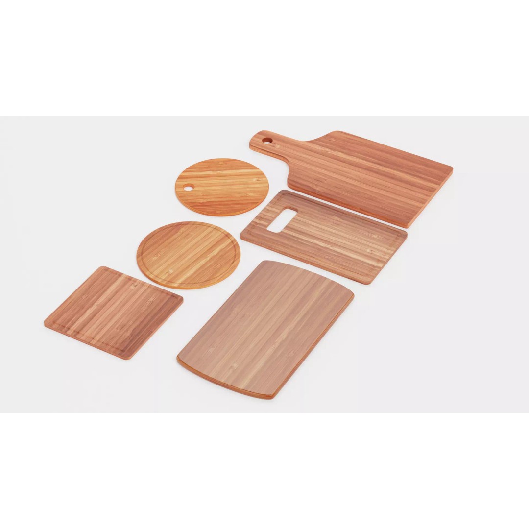Bamboo Cooking Boards 3D Model – Low Poly Kitchenware Set, FBX - View 5