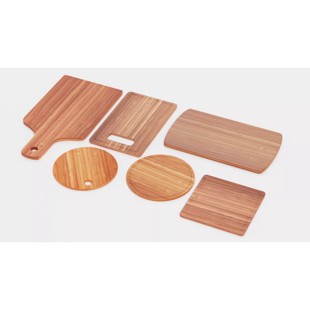 Bamboo Cooking Boards 3D Model – Low Poly Kitchenware Set, FBX - View 6