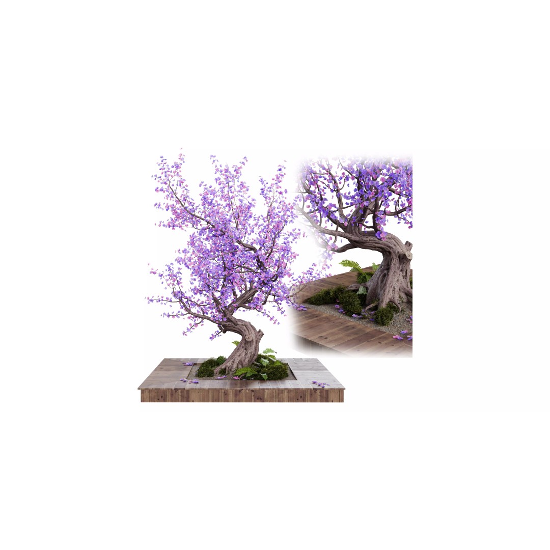 Flowering Fantasy Bonsai Tree 3D Model – PBR Textured Asset for Archviz - View 4