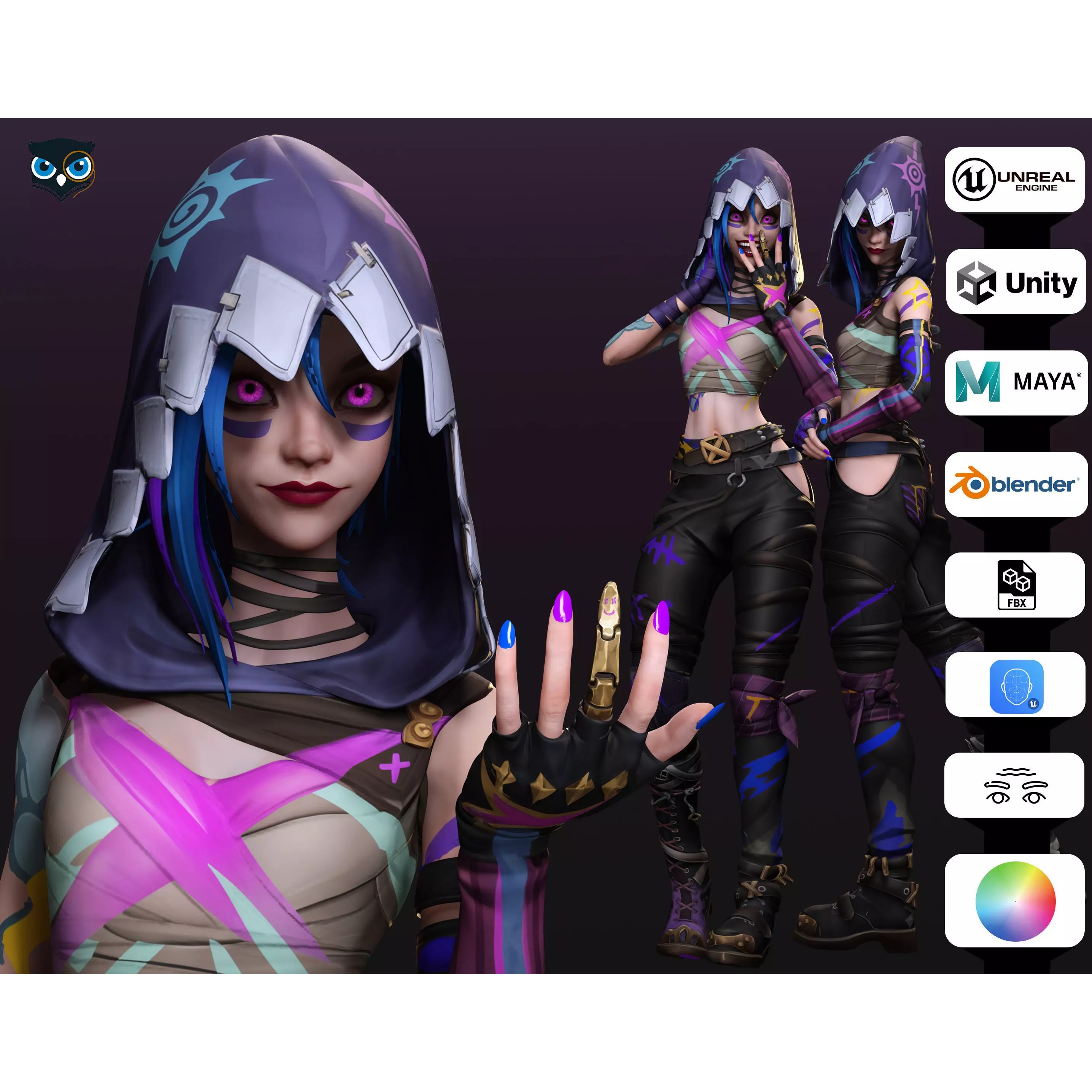 Arcane Prodigy Jinx - Low-Poly Game-Ready 3D Model - View 2