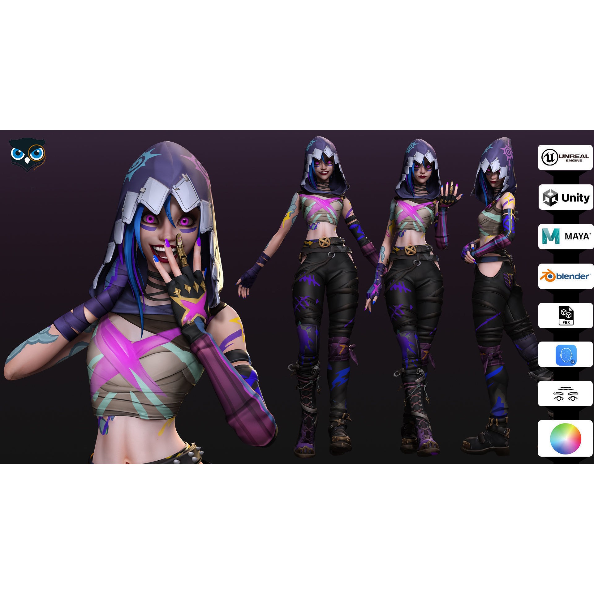 Arcane Prodigy Jinx - Low-Poly Game-Ready 3D Model - View 3