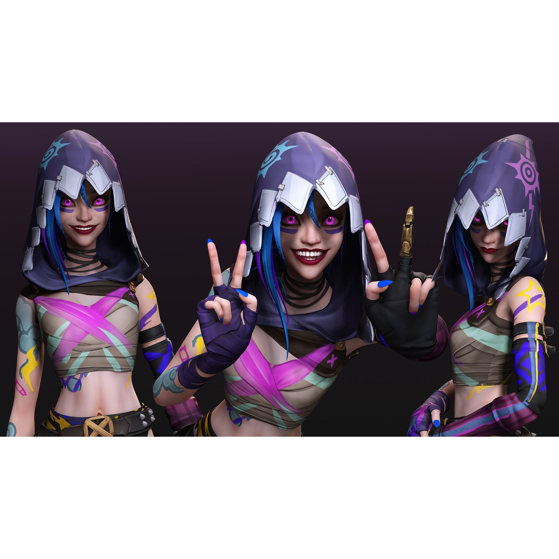 Arcane Prodigy Jinx - Low-Poly Game-Ready 3D Model - View 4
