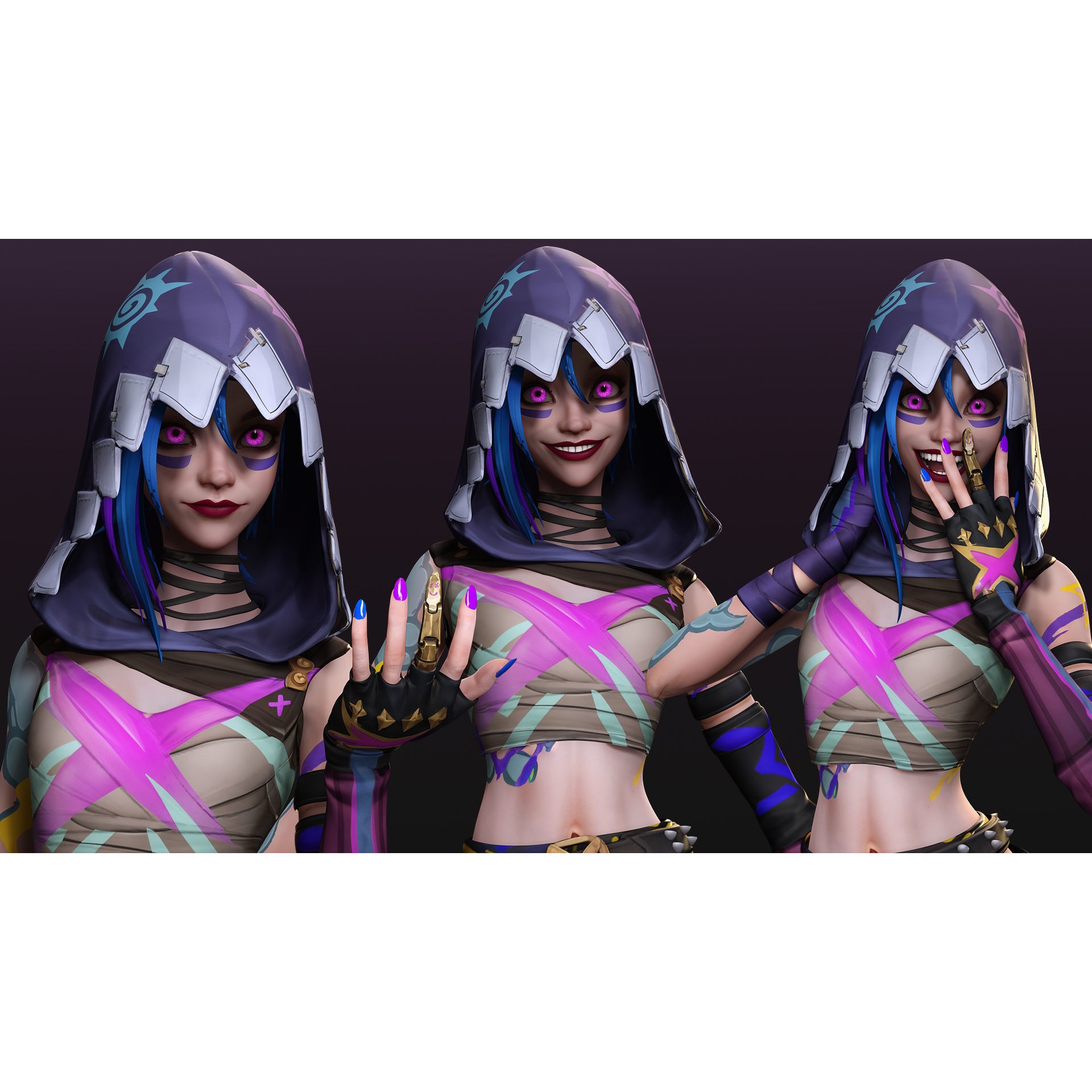 Arcane Prodigy Jinx - Low-Poly Game-Ready 3D Model - View 6