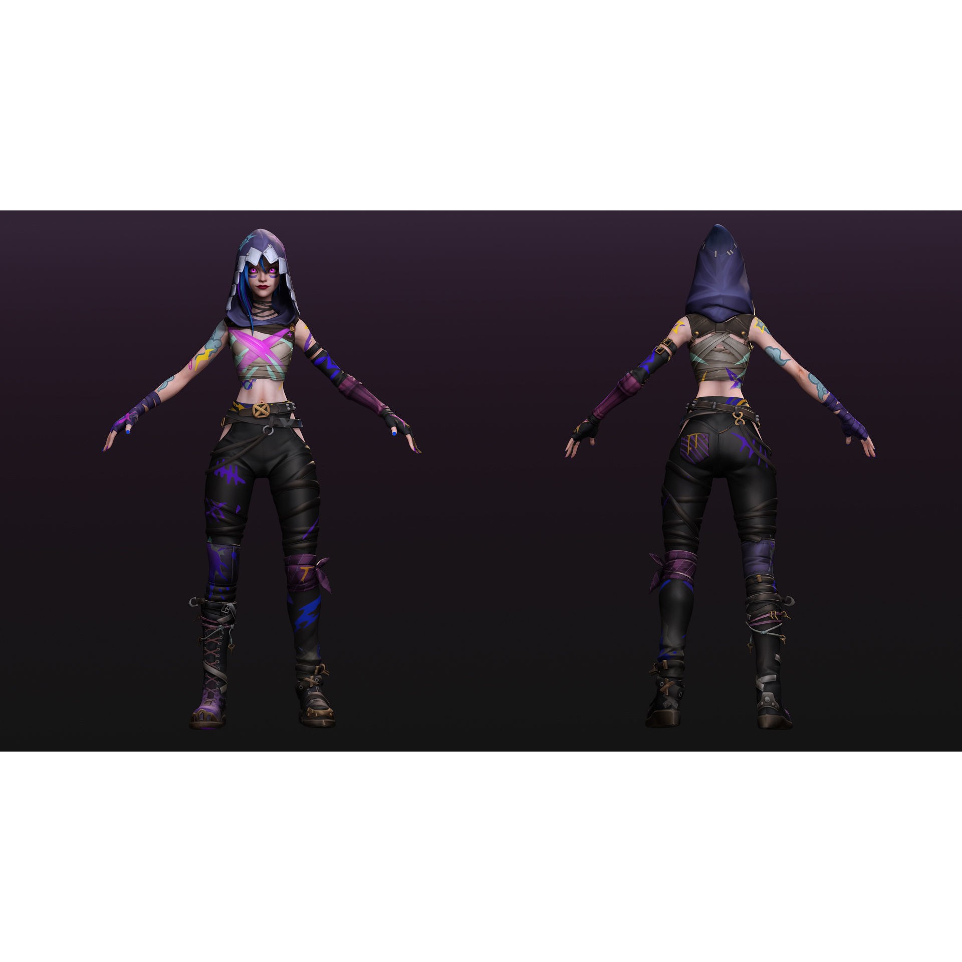 Arcane Prodigy Jinx - Low-Poly Game-Ready 3D Model - View 9