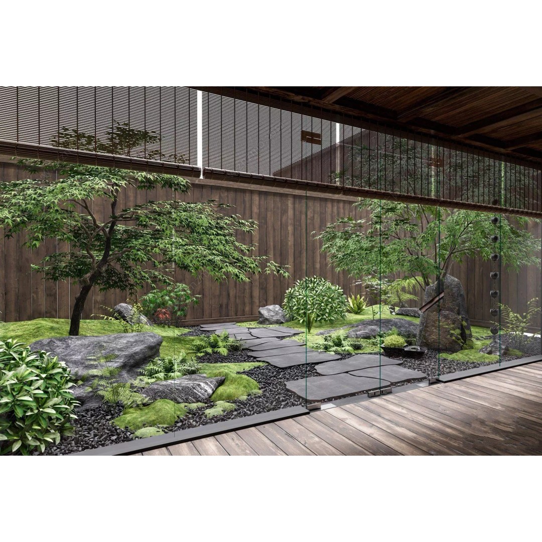 Japanese Courtyard Garden 3D Model – Landscape Plant Asset, FBX