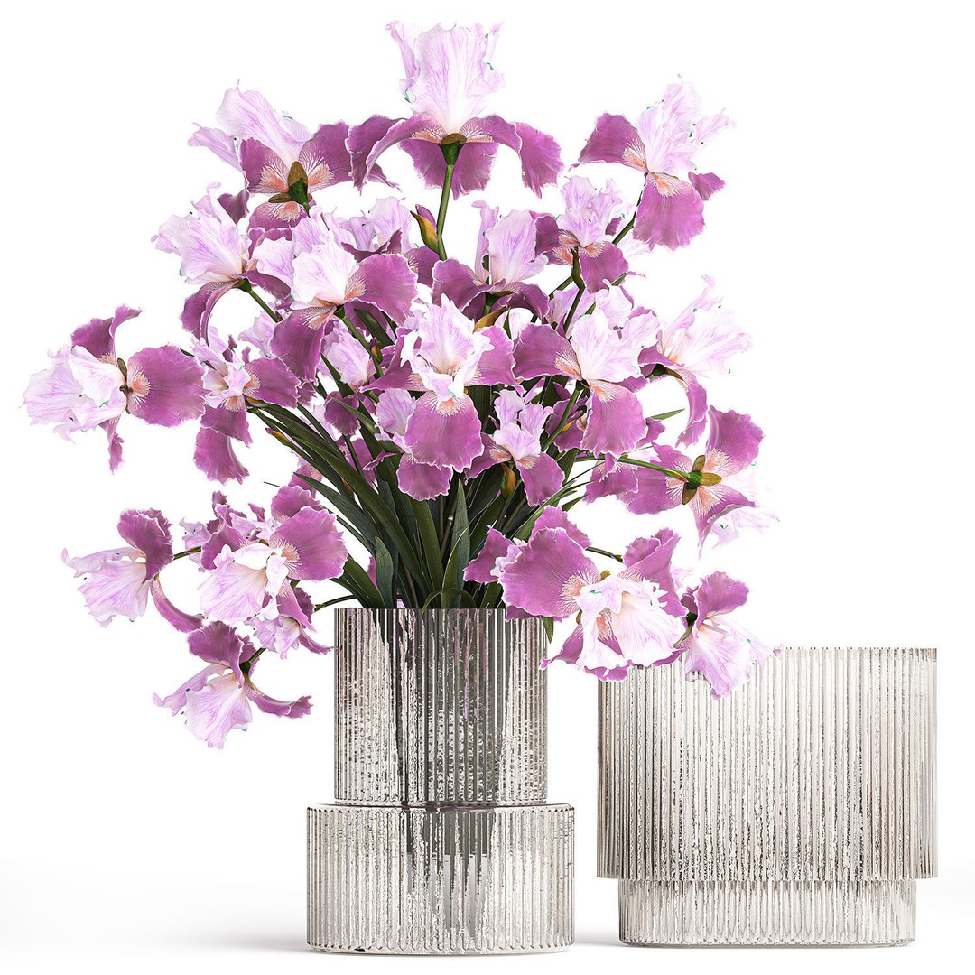 Purple Iris Bouquet 3D Model – Modern Glass Vase, PBR Textures - View 10