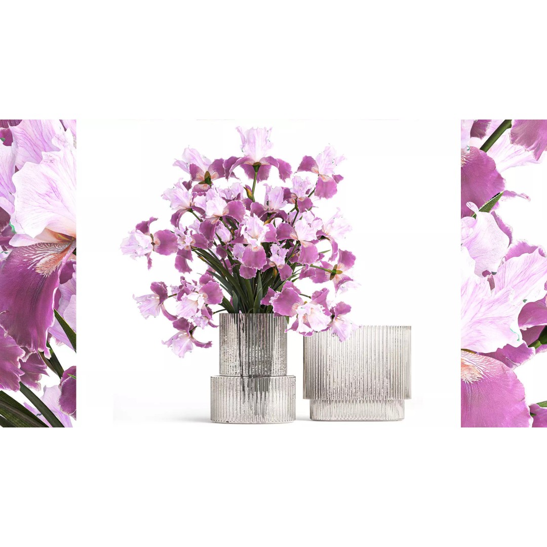 Purple Iris Bouquet 3D Model – Modern Glass Vase, PBR Textures - View 2