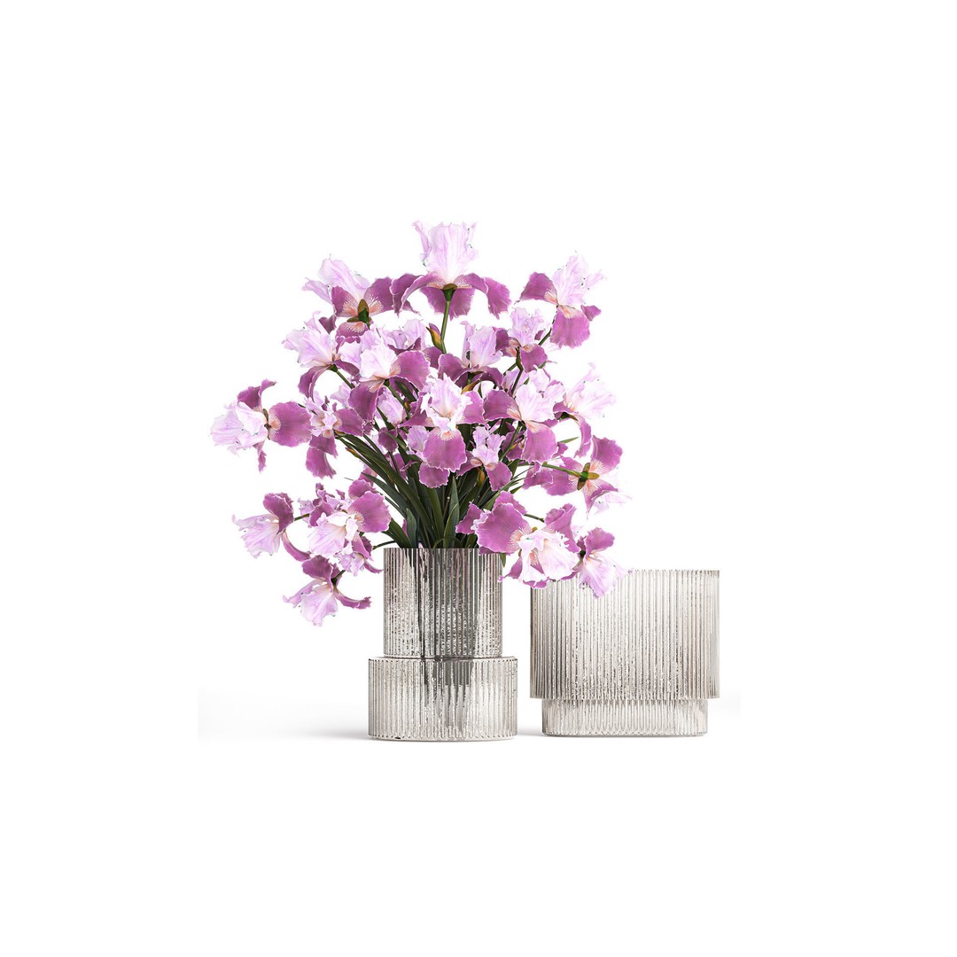 Purple Iris Bouquet 3D Model – Modern Glass Vase, PBR Textures - View 3