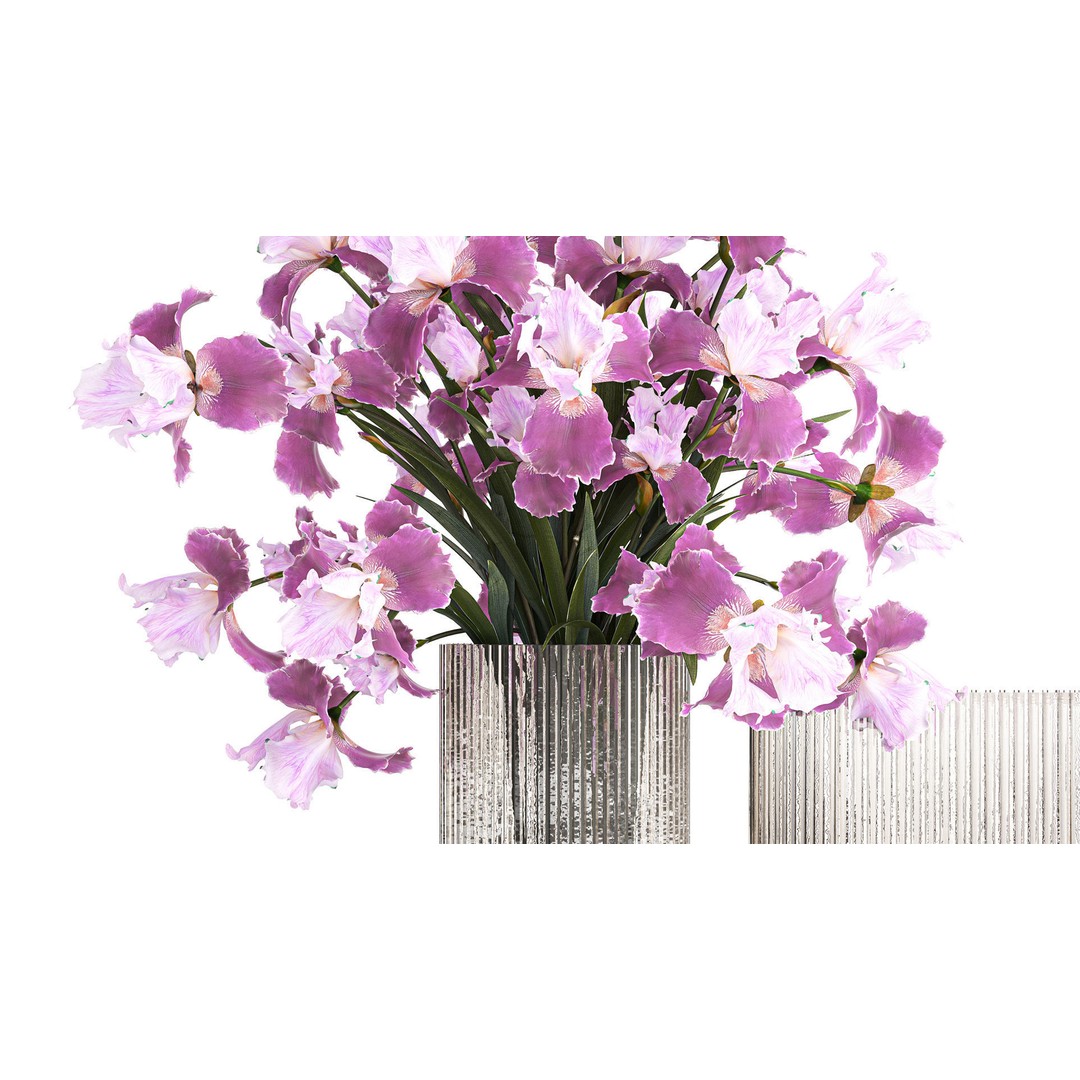 Purple Iris Bouquet 3D Model – Modern Glass Vase, PBR Textures - View 4