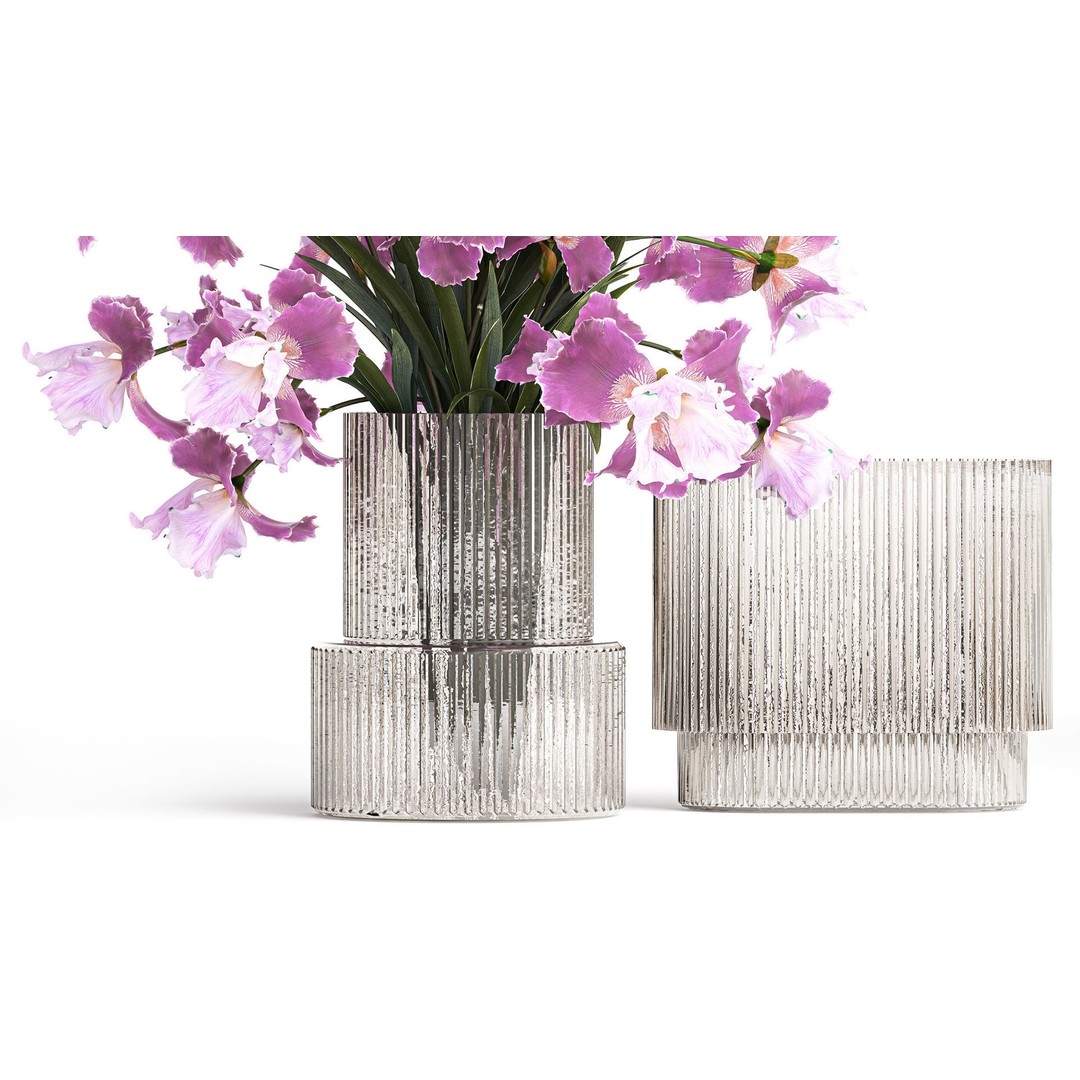Purple Iris Bouquet 3D Model – Modern Glass Vase, PBR Textures - View 6
