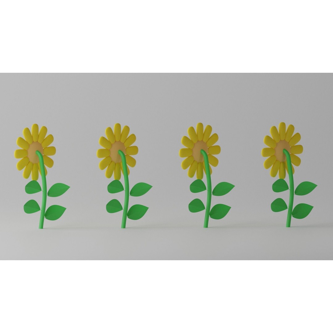Cartoon Cute Sunflower 3D Model – Stylized Flora Collection, PBR Textures