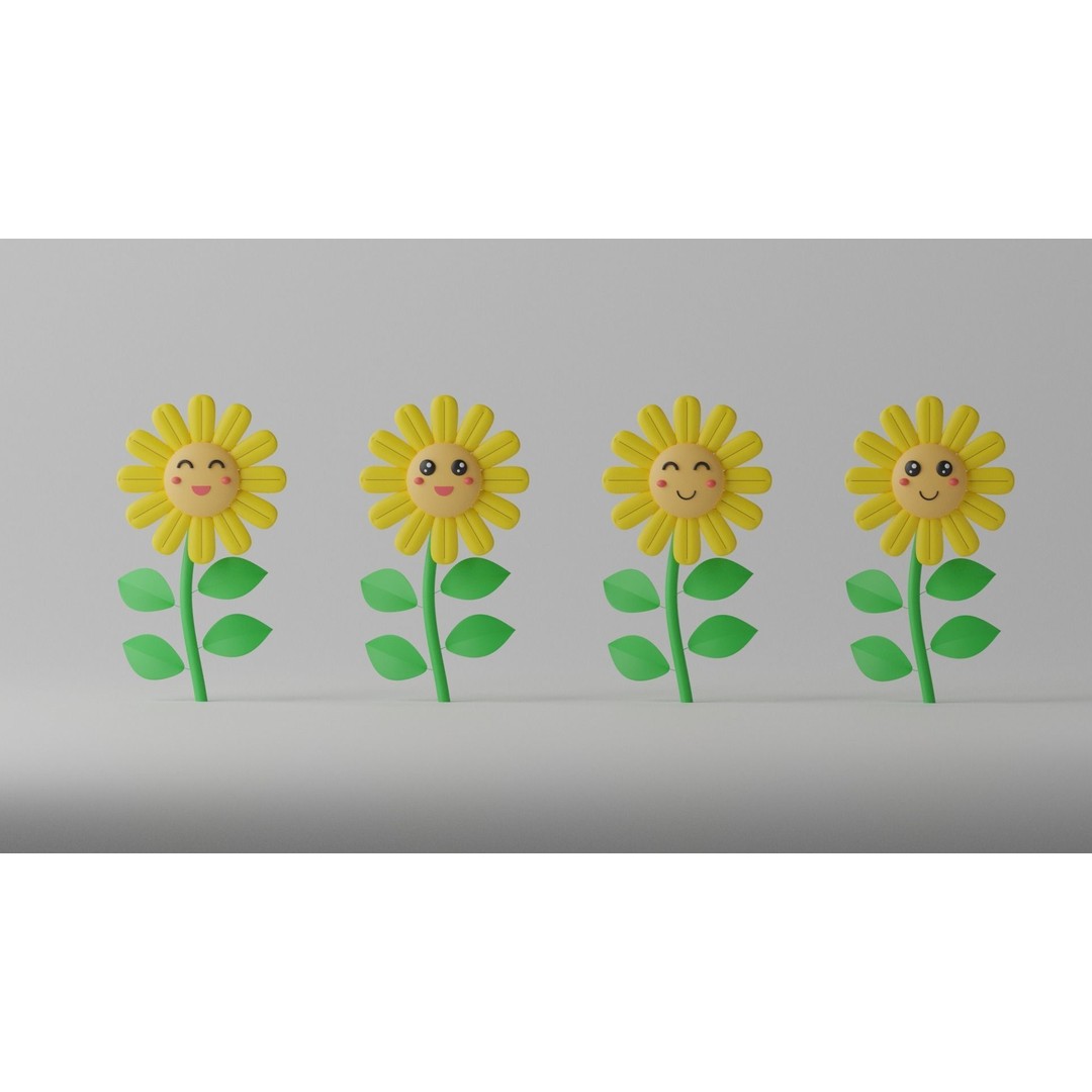 Cartoon Cute Sunflower 3D Model – Stylized Flora Collection, PBR Textures - View 10