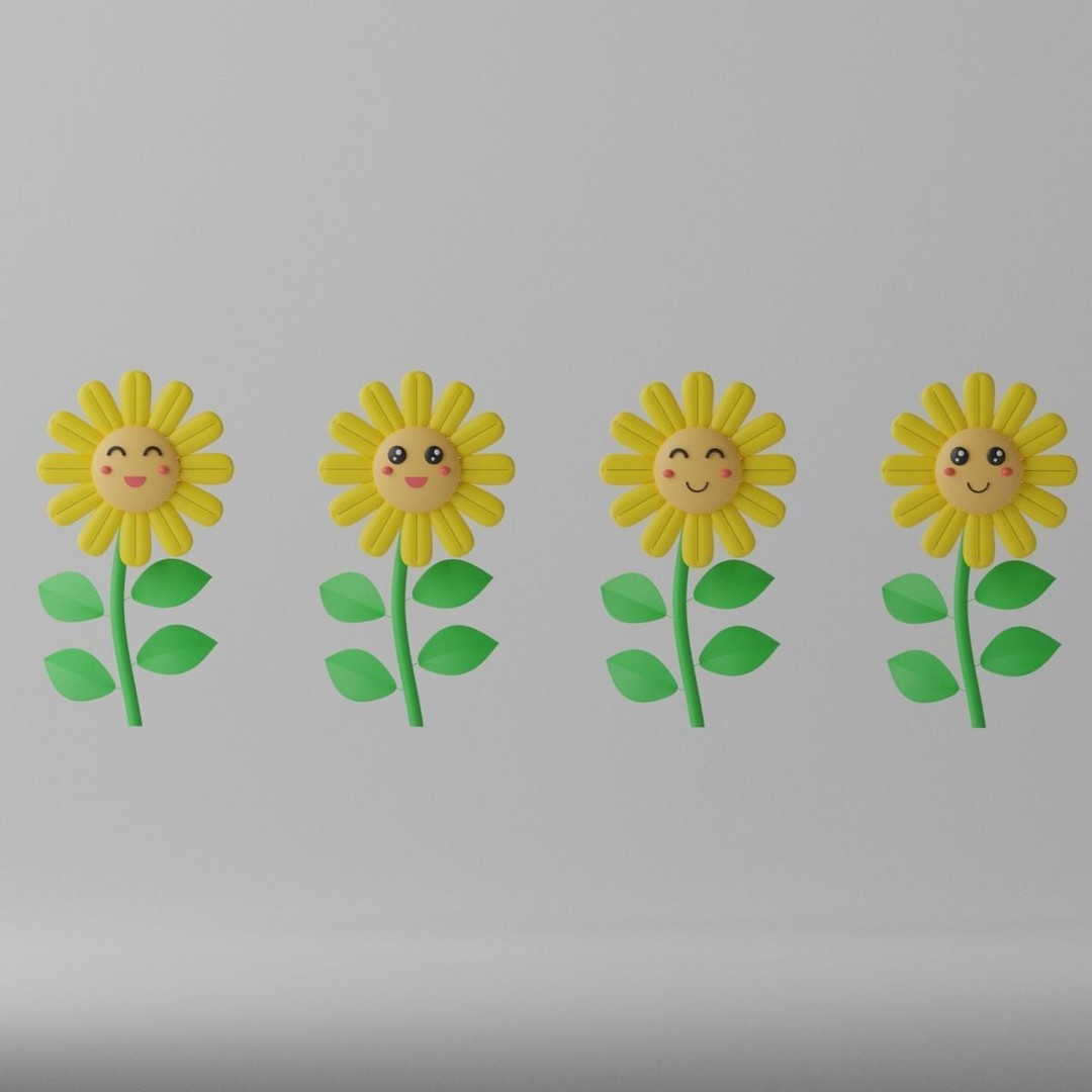 Cartoon Cute Sunflower 3D Model – Stylized Flora Collection, PBR Textures - View 11