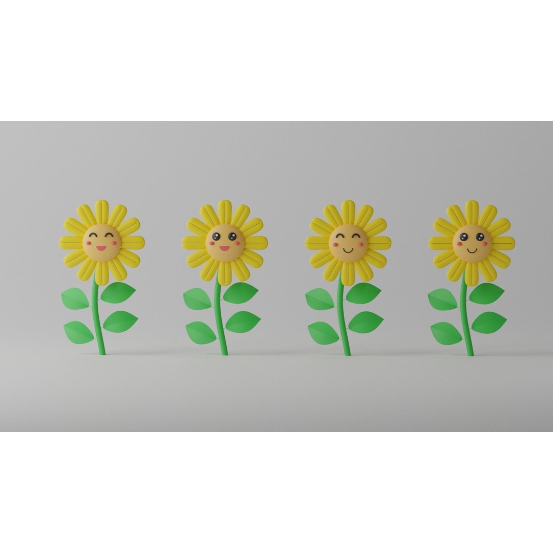 Cartoon Cute Sunflower 3D Model – Stylized Flora Collection, PBR Textures - View 12