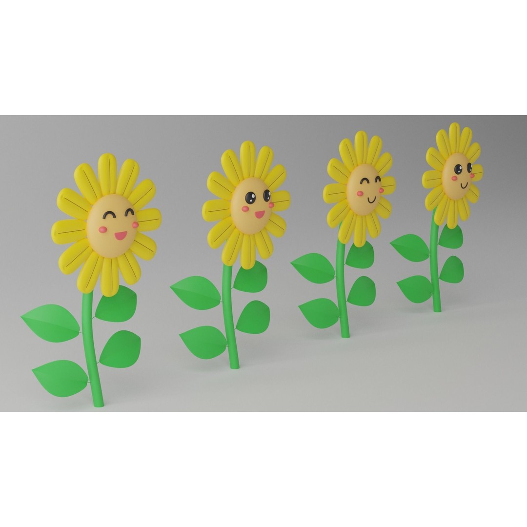 Cartoon Cute Sunflower 3D Model – Stylized Flora Collection, PBR Textures - View 13