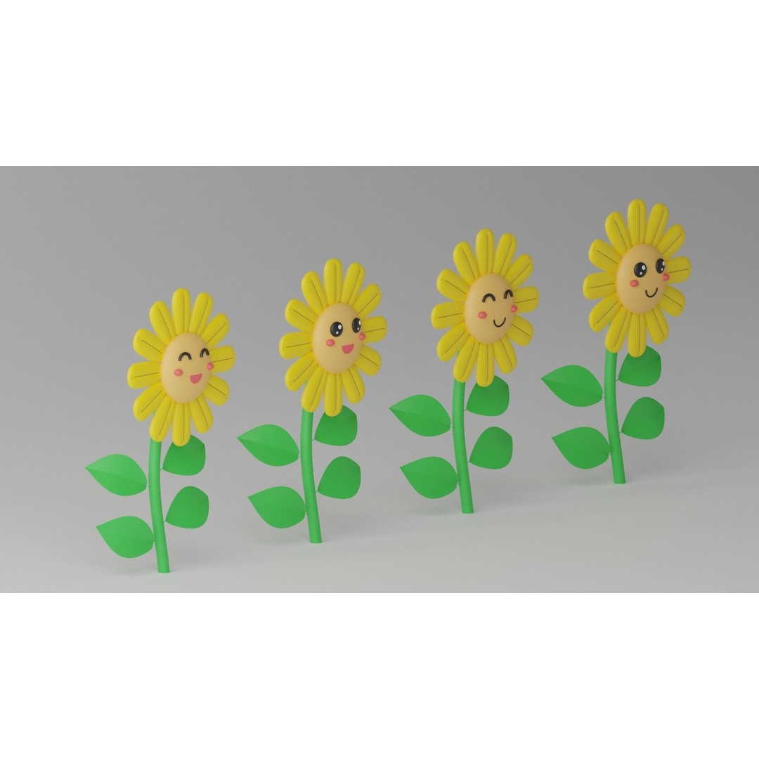 Cartoon Cute Sunflower 3D Model – Stylized Flora Collection, PBR Textures - View 14