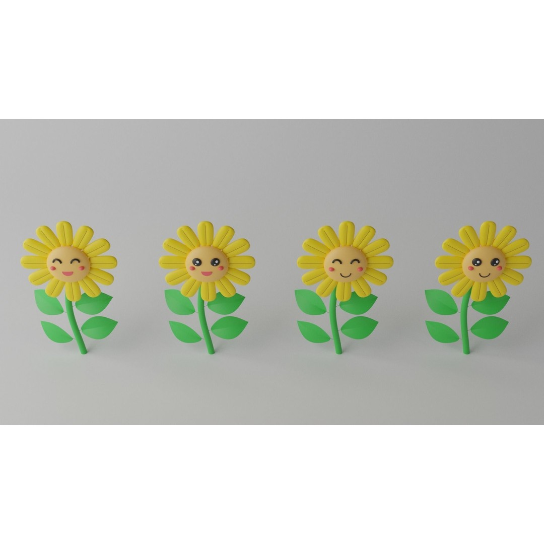 Cartoon Cute Sunflower 3D Model – Stylized Flora Collection, PBR Textures - View 18
