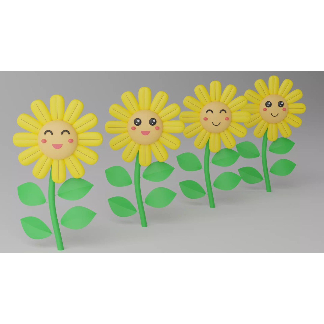 Cartoon Cute Sunflower 3D Model – Stylized Flora Collection, PBR Textures - View 2
