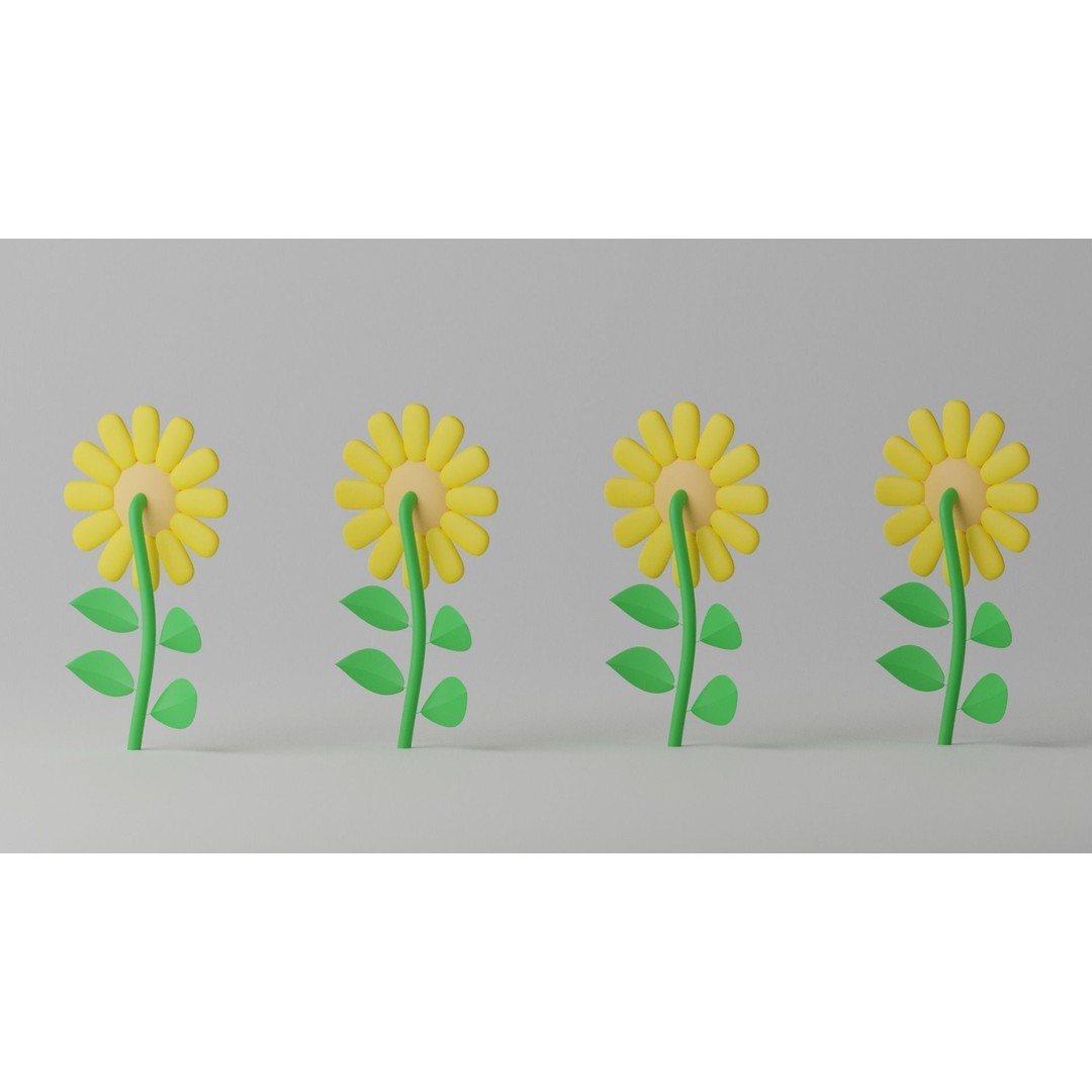 Cartoon Cute Sunflower 3D Model – Stylized Flora Collection, PBR Textures - View 21
