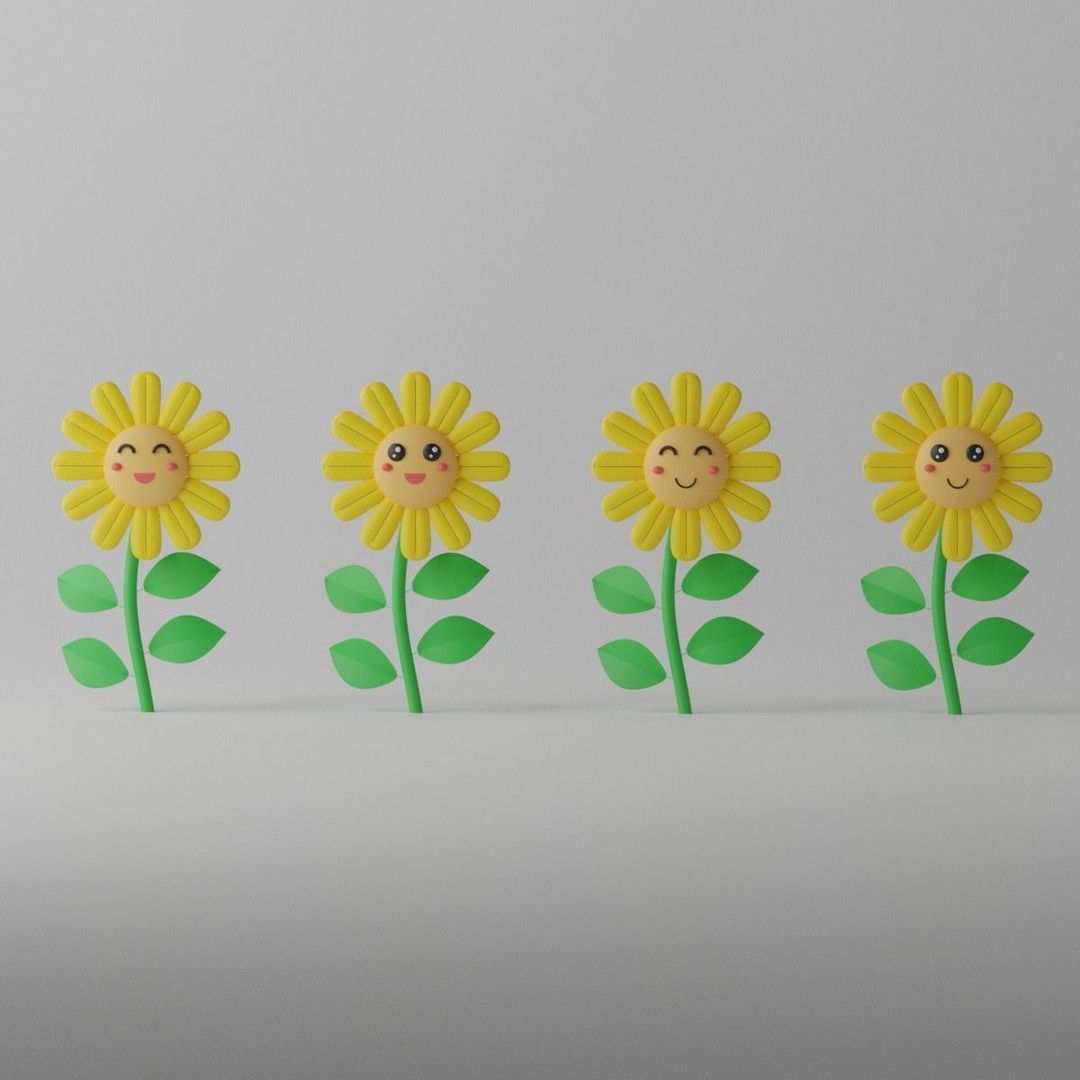 Cartoon Cute Sunflower 3D Model – Stylized Flora Collection, PBR Textures - View 3