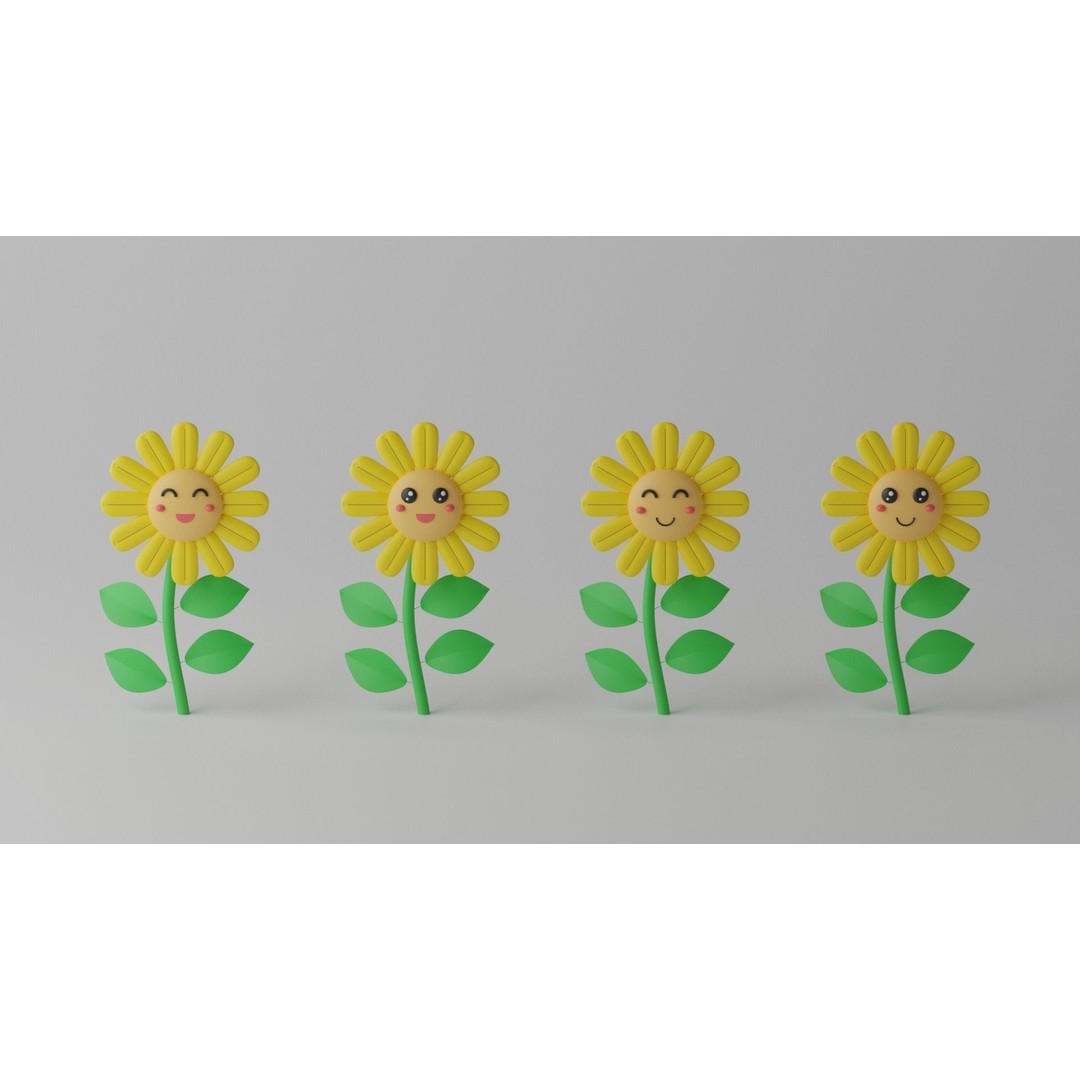 Cartoon Cute Sunflower 3D Model – Stylized Flora Collection, PBR Textures - View 4