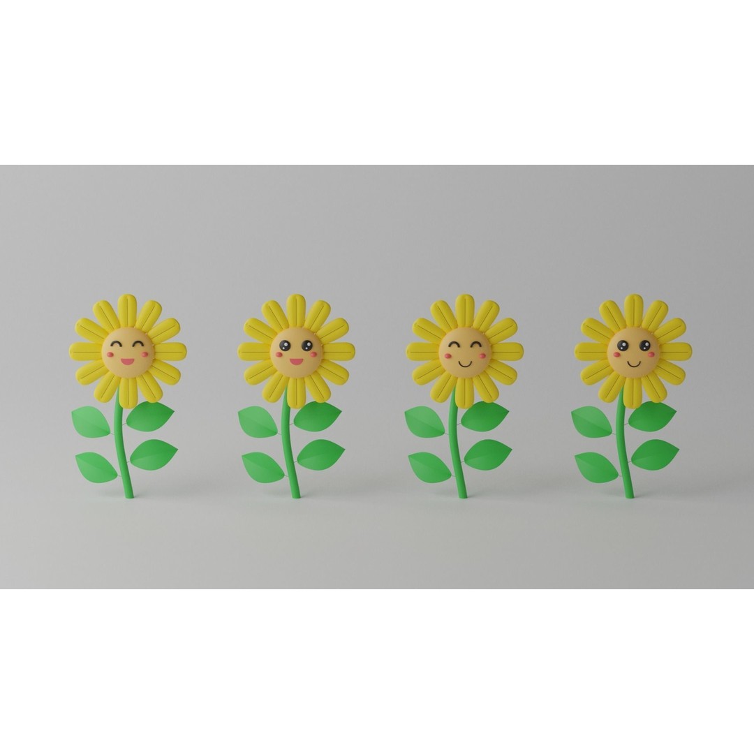 Cartoon Cute Sunflower 3D Model – Stylized Flora Collection, PBR Textures - View 5
