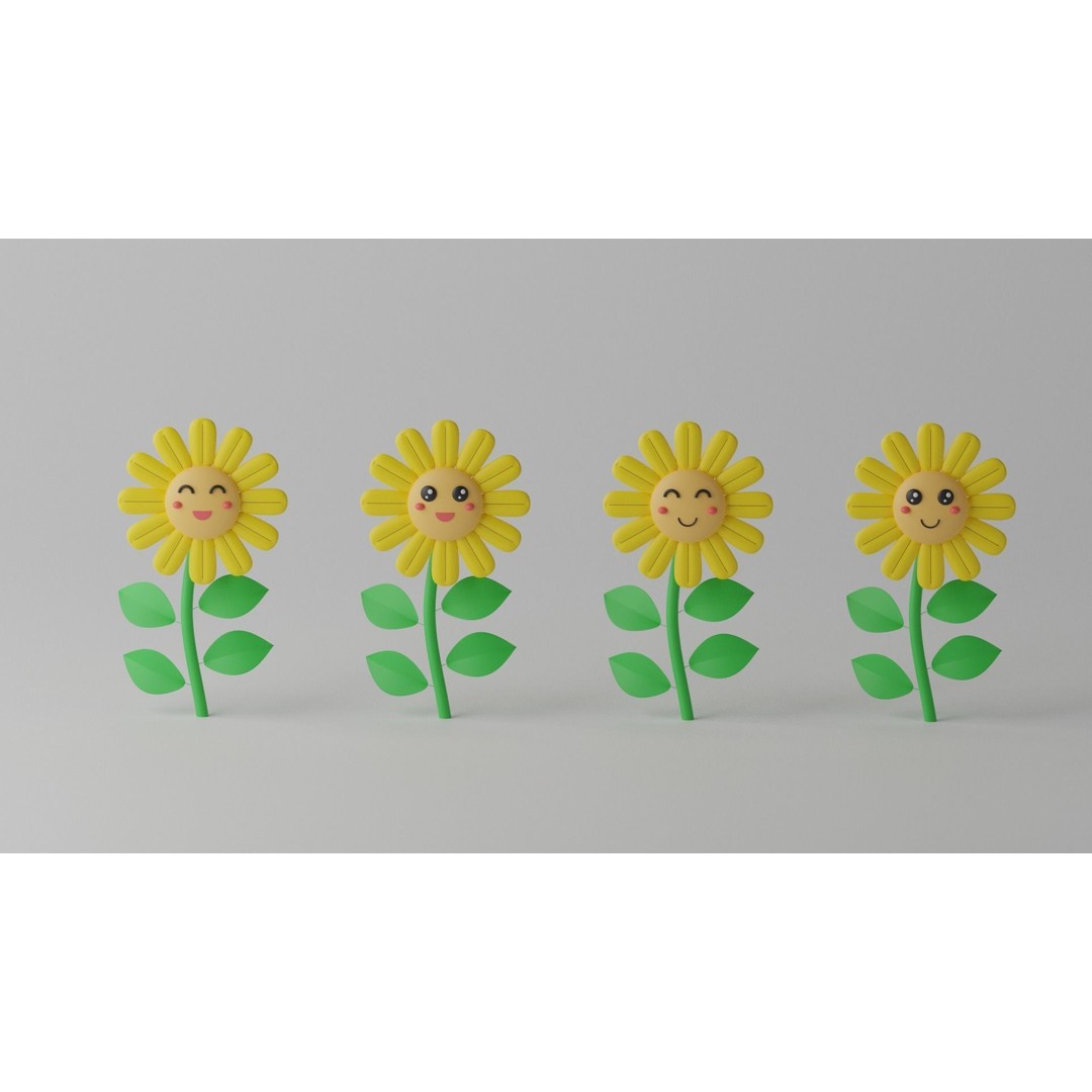 Cartoon Cute Sunflower 3D Model – Stylized Flora Collection, PBR Textures - View 6