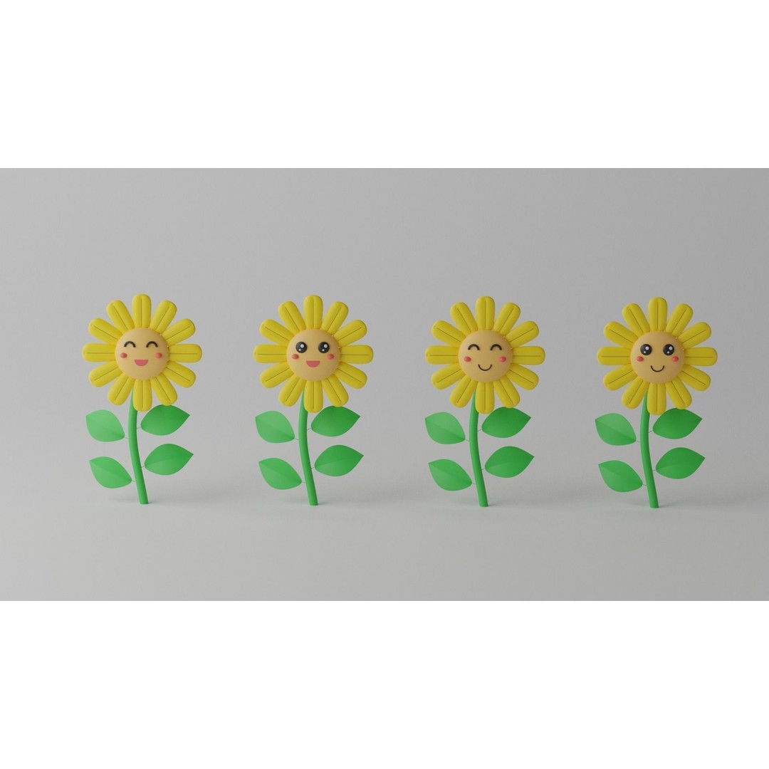 Cartoon Cute Sunflower 3D Model – Stylized Flora Collection, PBR Textures - View 7
