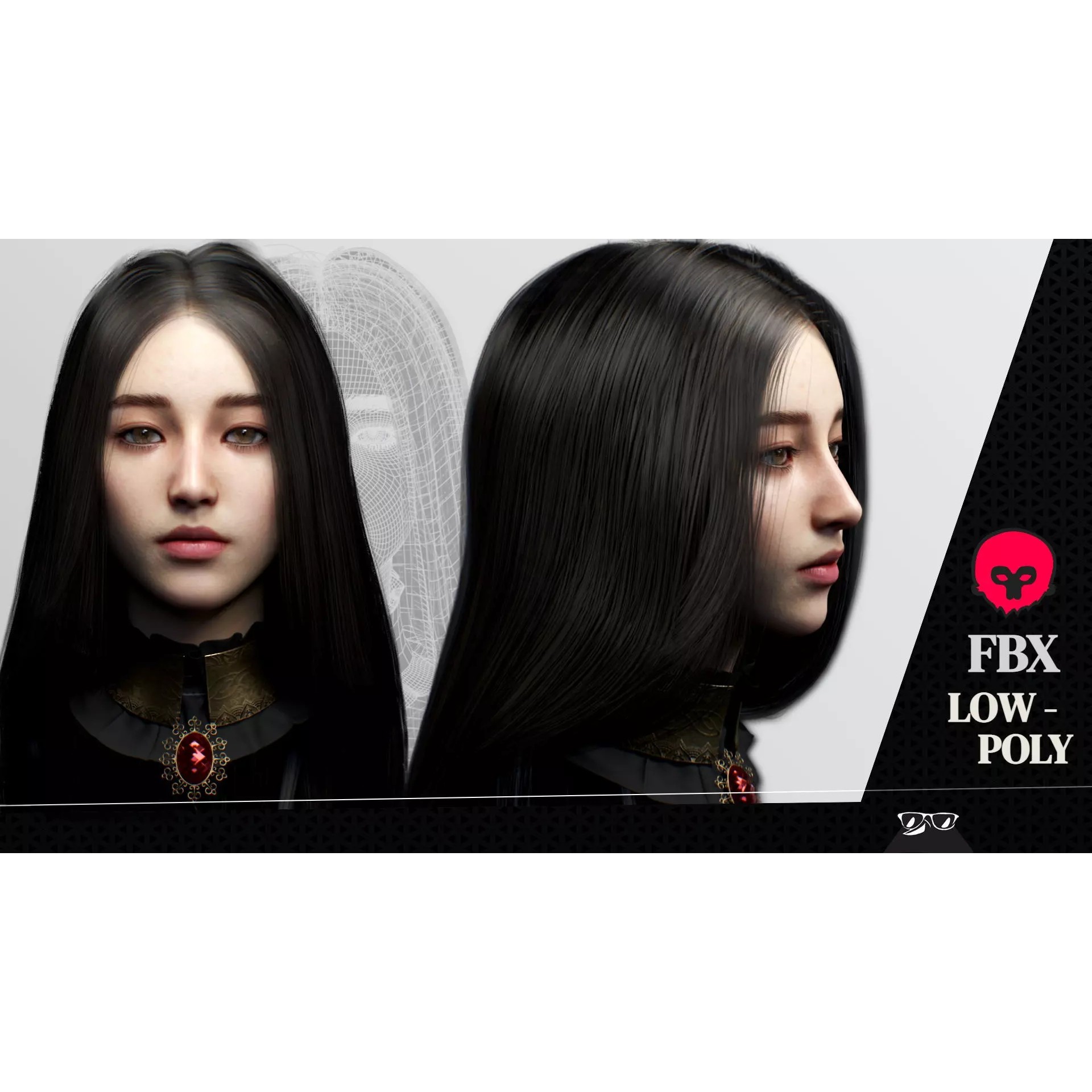Beautiful Female Head - Low-Poly Game-Ready 3D Model - View 2