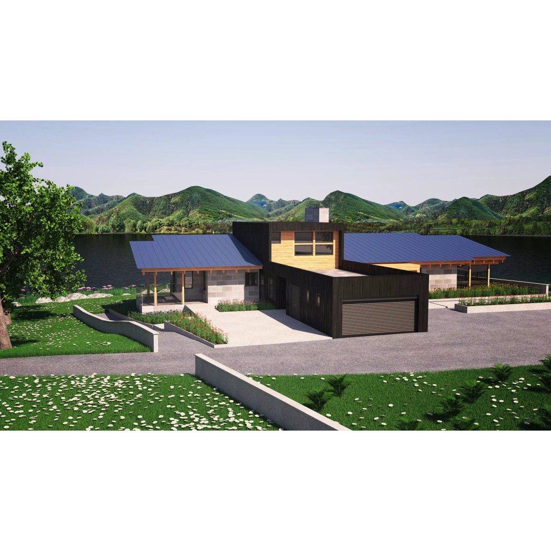 Wooden Lakeside House 3D Model – Modern Exterior Scene, FBX - View 10