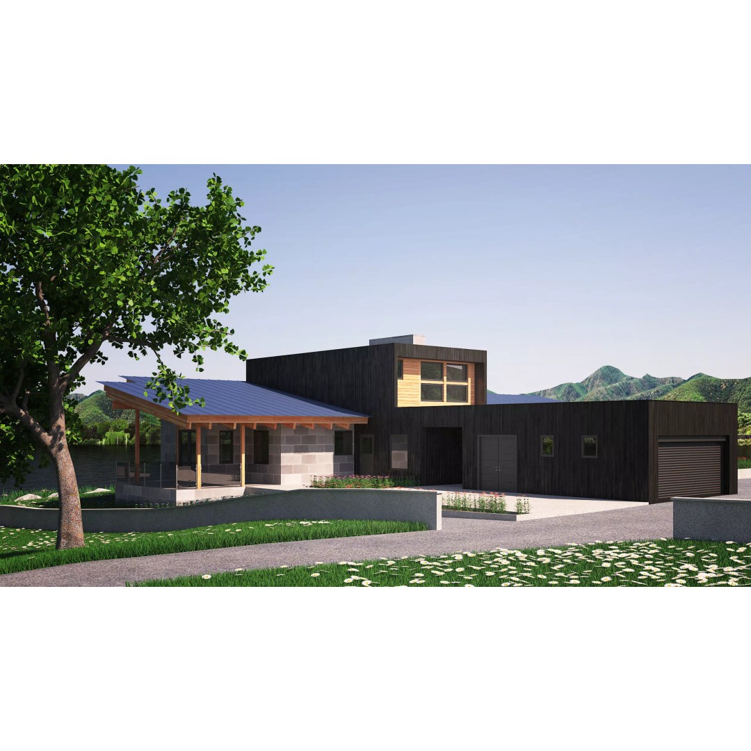 Wooden Lakeside House 3D Model – Modern Exterior Scene, FBX - View 11