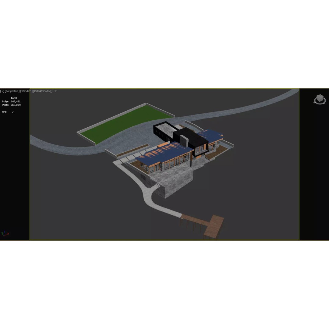 Wooden Lakeside House 3D Model – Modern Exterior Scene, FBX - View 21