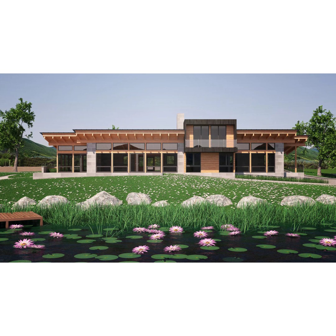 Wooden Lakeside House 3D Model – Modern Exterior Scene, FBX - View 3